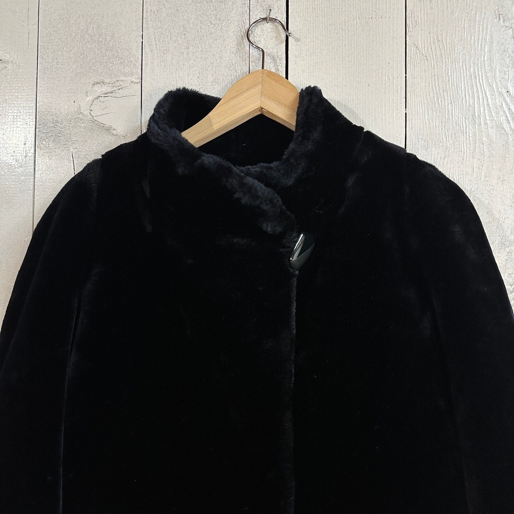 Jordache Black Faux Fur Coat Women's Medium Vintage Mob Wife MINT Made in USA - Picture 2 of 8